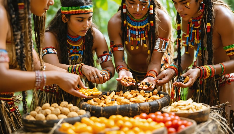 Tourists engaging in a culinary tour, learning to make traditional Indigenous snacks